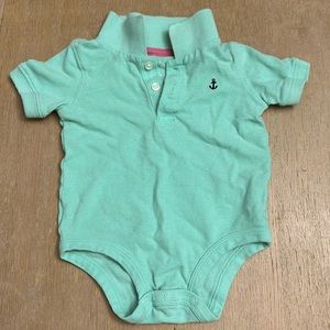 Carter’s Short Sleeve Polo Onesie- Mint Green- Size 9 months